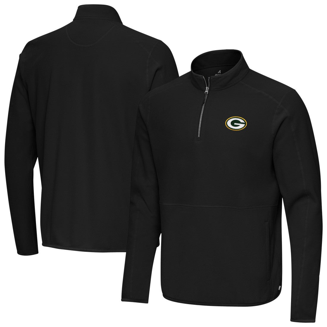 Green Bay Packers Antigua Step Up Quarter-Zip Pullover - Black - NFL