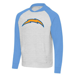 Los Angeles Chargers Antigua Urgent Raglan Pullover Hoodie - Heather Gray/Heather Powder Blue - NFL
