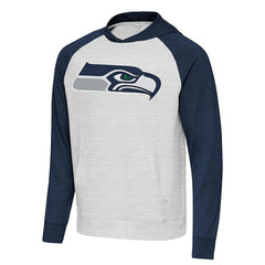 Seattle Seahawks Antigua Urgent Raglan Pullover Hoodie - Heather Gray/Heather College Navy - NFL