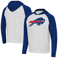 Buffalo Bills Antigua Urgent Raglan Pullover Hoodie - Heather Gray/Heather Royal - NFL