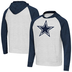 Dallas Cowboys Antigua Urgent Raglan Pullover Hoodie - Heather Gray/Heather Navy - NFL
