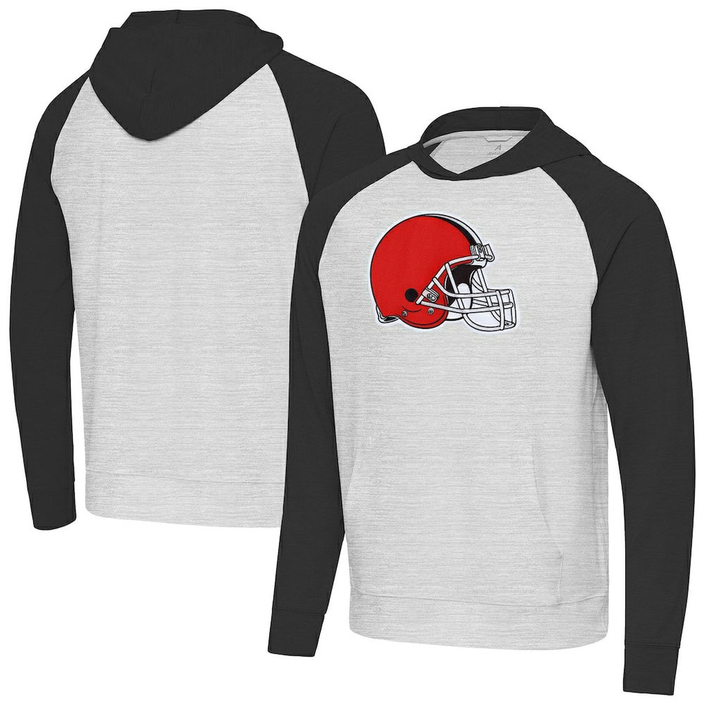 Cleveland Browns Antigua Urgent Raglan Pullover Hoodie - Heather Gray/Black - NFL