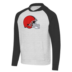 Cleveland Browns Antigua Urgent Raglan Pullover Hoodie - Heather Gray/Black - NFL