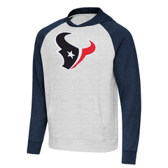 Houston Texans Antigua Urgent Raglan Pullover Hoodie - Heather Gray/Heather Navy - NFL