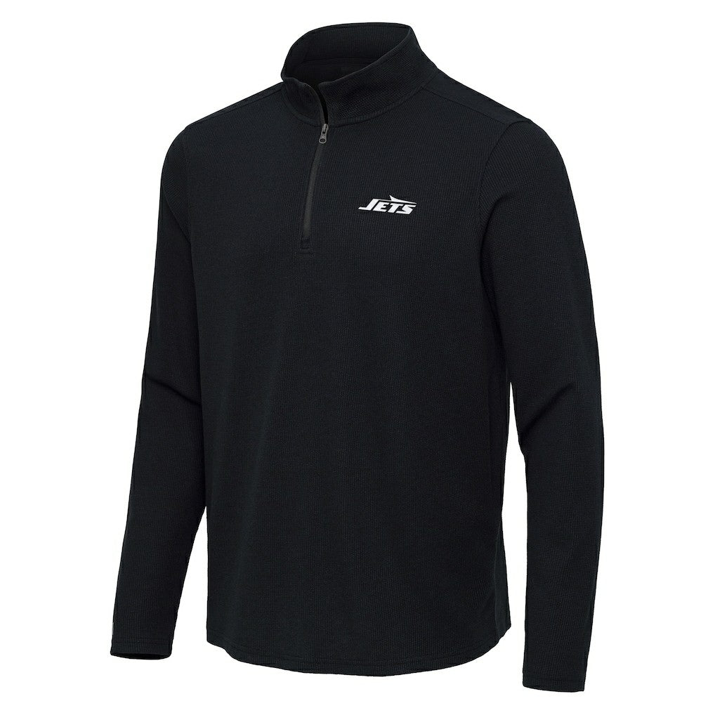 New York Jets Antigua Sync Tri-Blend Quarter-Zip Pullover - Heather Black - NFL