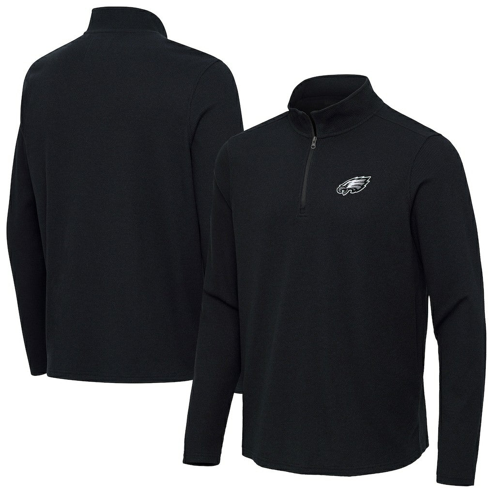 Philadelphia Eagles Antigua Sync Tri-Blend Quarter-Zip Pullover - Heather Black - NFL