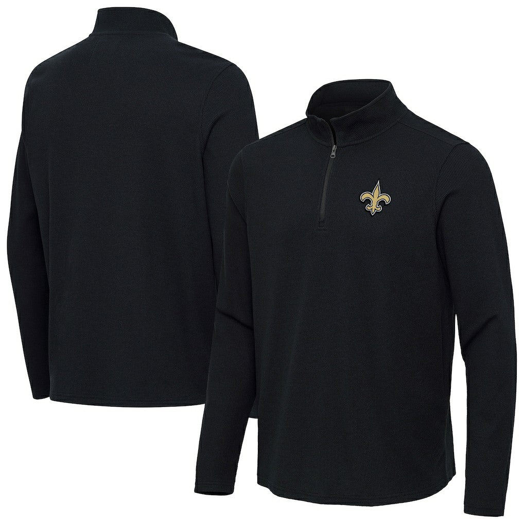 New Orleans Saints Antigua Sync Tri-Blend Quarter-Zip Pullover - Heather Black - NFL