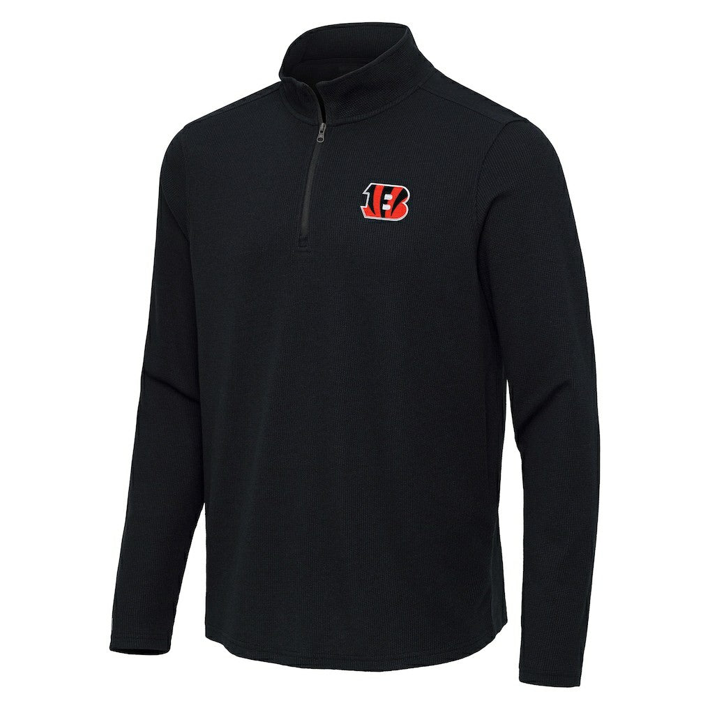 Cincinnati Bengals Antigua Sync Tri-Blend Quarter-Zip Pullover - Heather Black - NFL