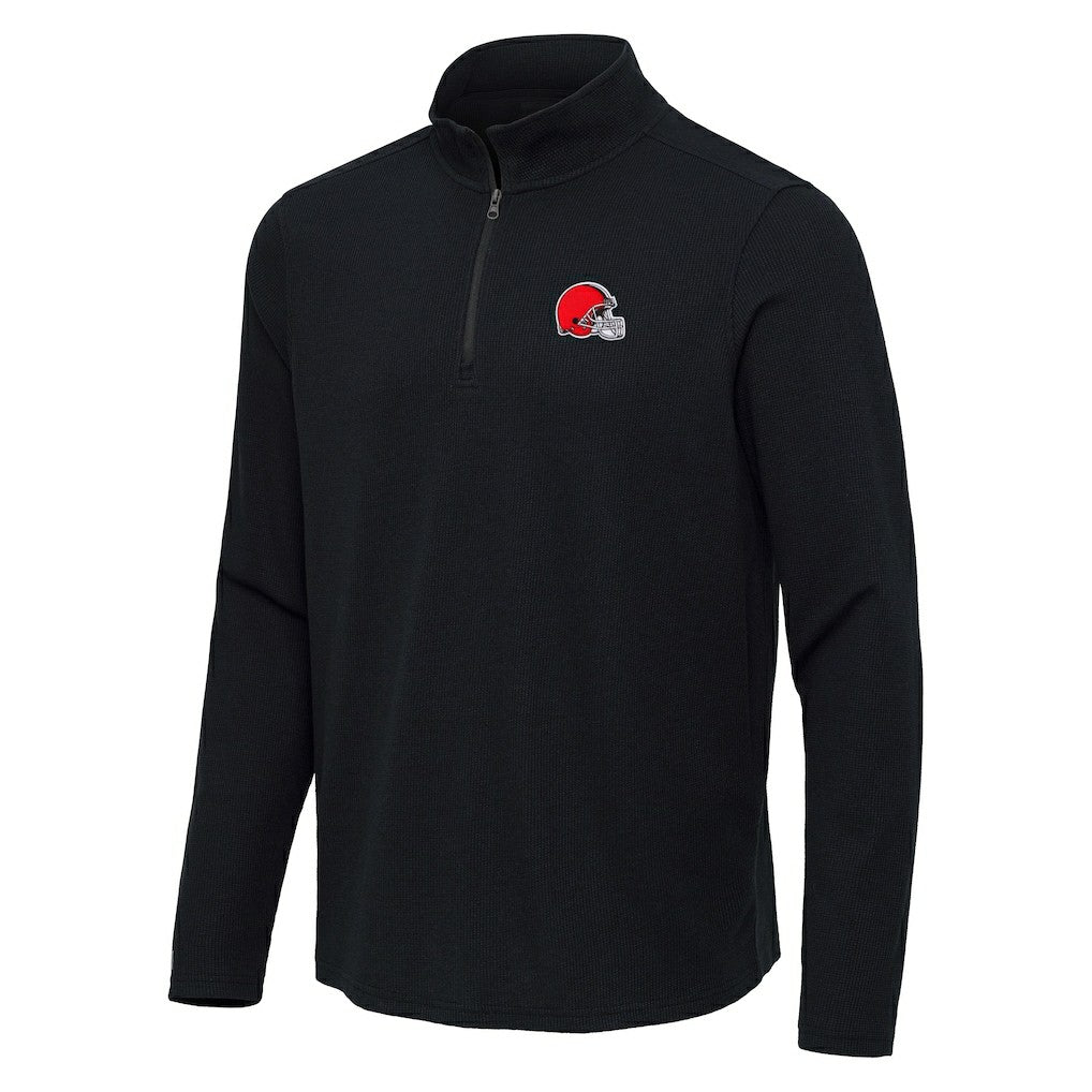 Cleveland Browns Antigua Sync Tri-Blend Quarter-Zip Pullover - Heather Black - NFL
