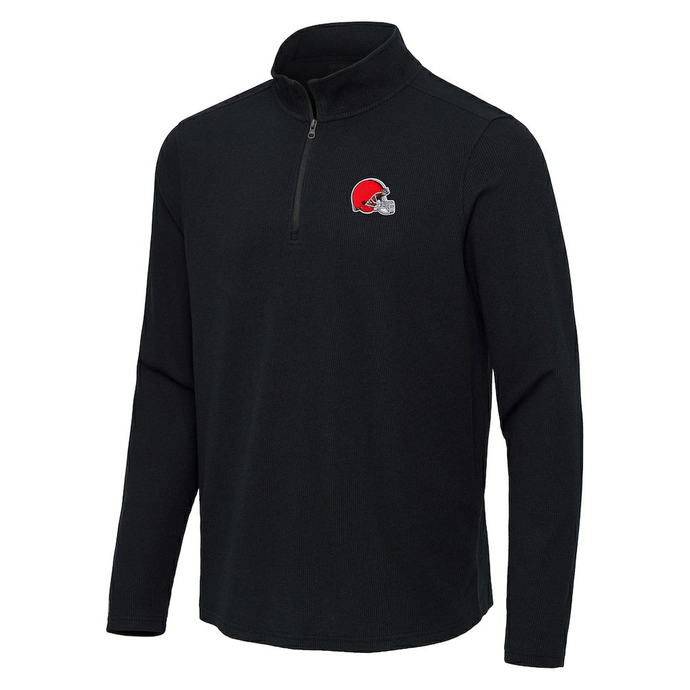 Cleveland Browns Antigua Sync Tri-Blend Quarter-Zip Pullover - Heather Black - NFL