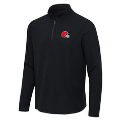 Cleveland Browns Antigua Sync Tri-Blend Quarter-Zip Pullover - Heather Black - NFL