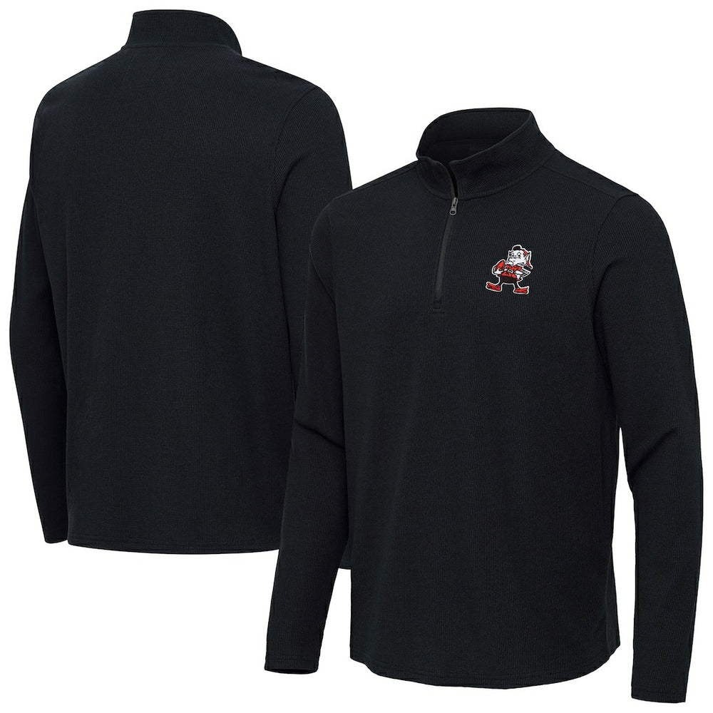 Cleveland Browns Antigua Throwback Sync Tri-Blend Quarter-Zip Pullover - Heather Black - NFL