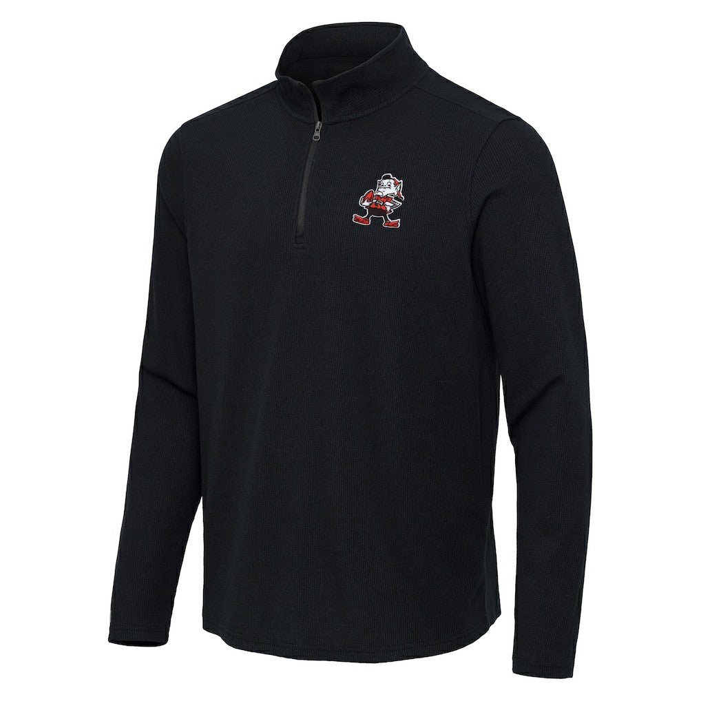 Cleveland Browns Antigua Throwback Sync Tri-Blend Quarter-Zip Pullover - Heather Black - NFL