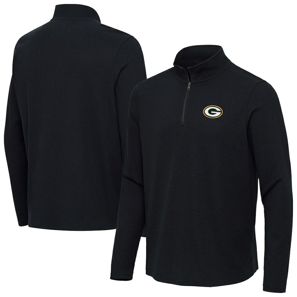 Green Bay Packers Antigua Sync Tri-Blend Quarter-Zip Pullover - Heather Black - NFL