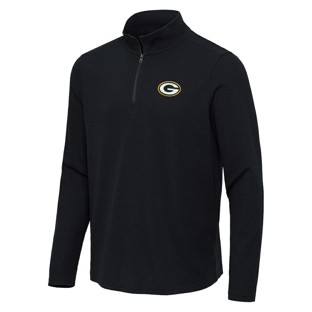 Green Bay Packers Antigua Sync Tri-Blend Quarter-Zip Pullover - Heather Black - NFL
