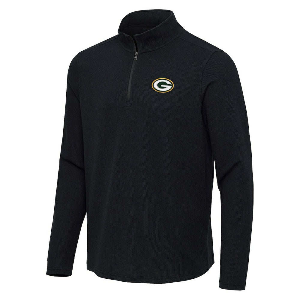 Green Bay Packers Antigua Sync Tri-Blend Quarter-Zip Pullover - Heather Black - NFL