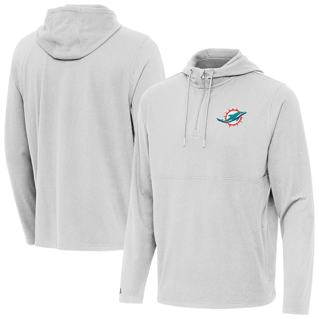 Miami Dolphins Antigua Connected Quarter-Zip Pullover Hoodie - Gray - NFL