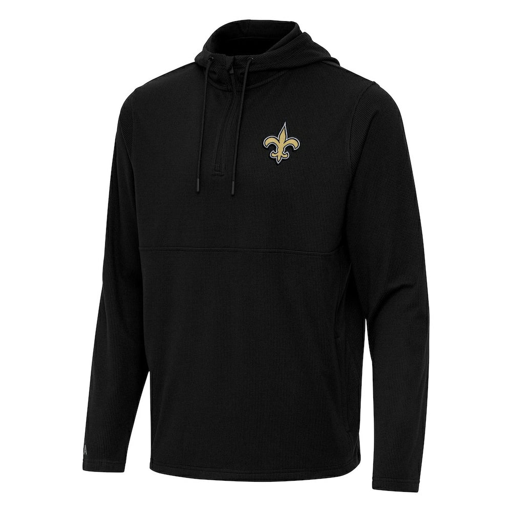 New Orleans Saints Antigua Connected Quarter-Zip Pullover Hoodie - Black - NFL