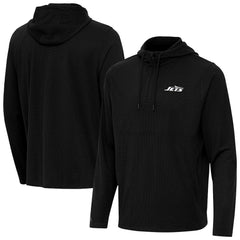 New York Jets Antigua Connected Quarter-Zip Pullover Hoodie - Black - NFL