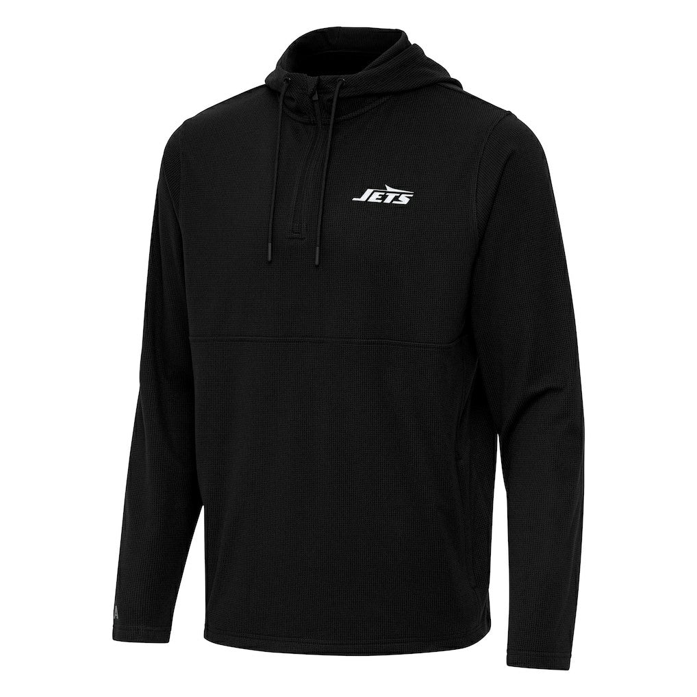 New York Jets Antigua Connected Quarter-Zip Pullover Hoodie - Black - NFL