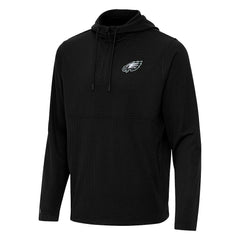 Philadelphia Eagles Antigua Connected Quarter-Zip Pullover Hoodie - Black - NFL