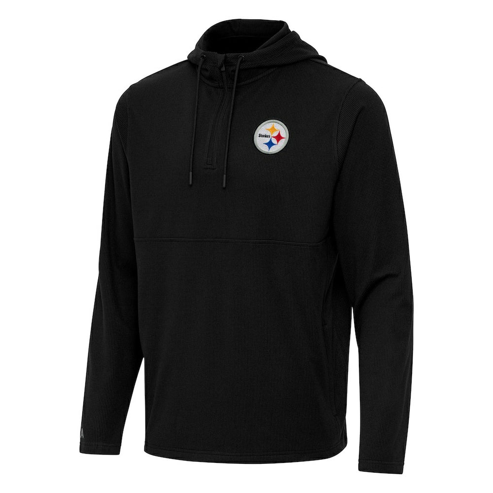 Pittsburgh Steelers Antigua Connected Quarter-Zip Pullover Hoodie - Black - NFL