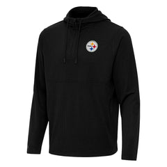 Pittsburgh Steelers Antigua Connected Quarter-Zip Pullover Hoodie - Black - NFL