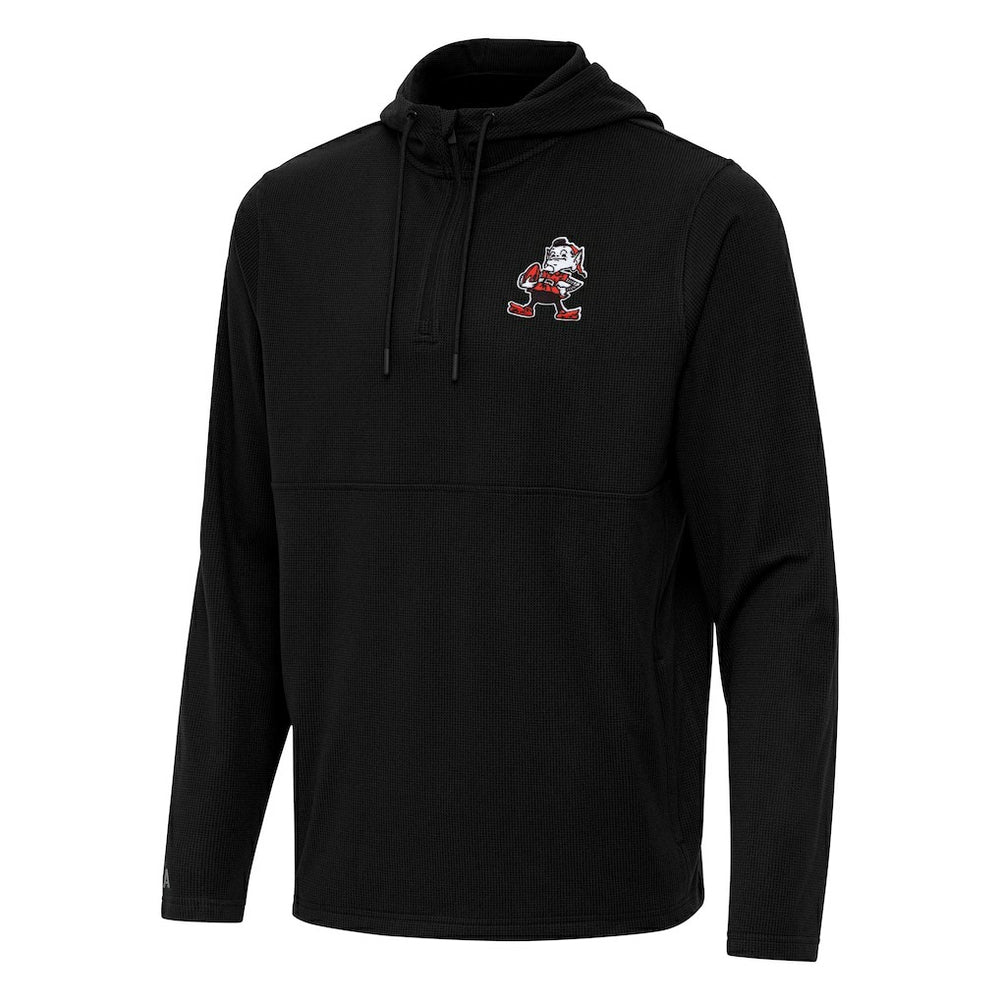 Cleveland Browns Antigua Throwback Connected Quarter-Zip Pullover Hoodie - Black - NFL