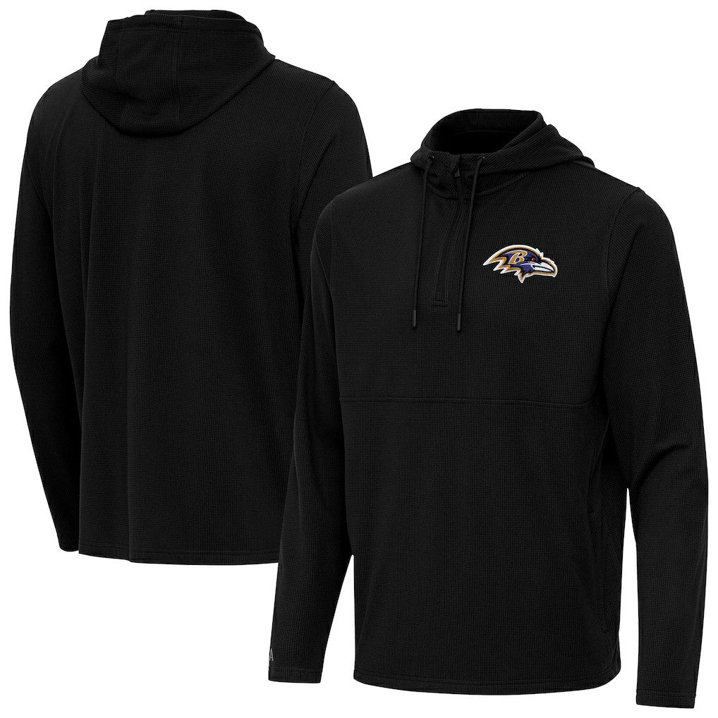 Baltimore Ravens Antigua Connected Quarter-Zip Pullover Hoodie - Black - NFL