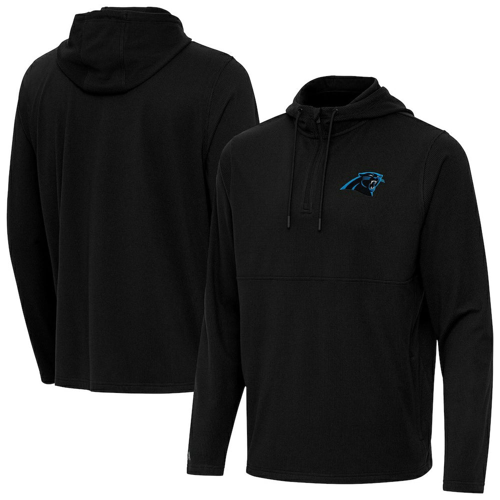 Carolina Panthers Antigua Connected Quarter-Zip Pullover Hoodie - Black - NFL