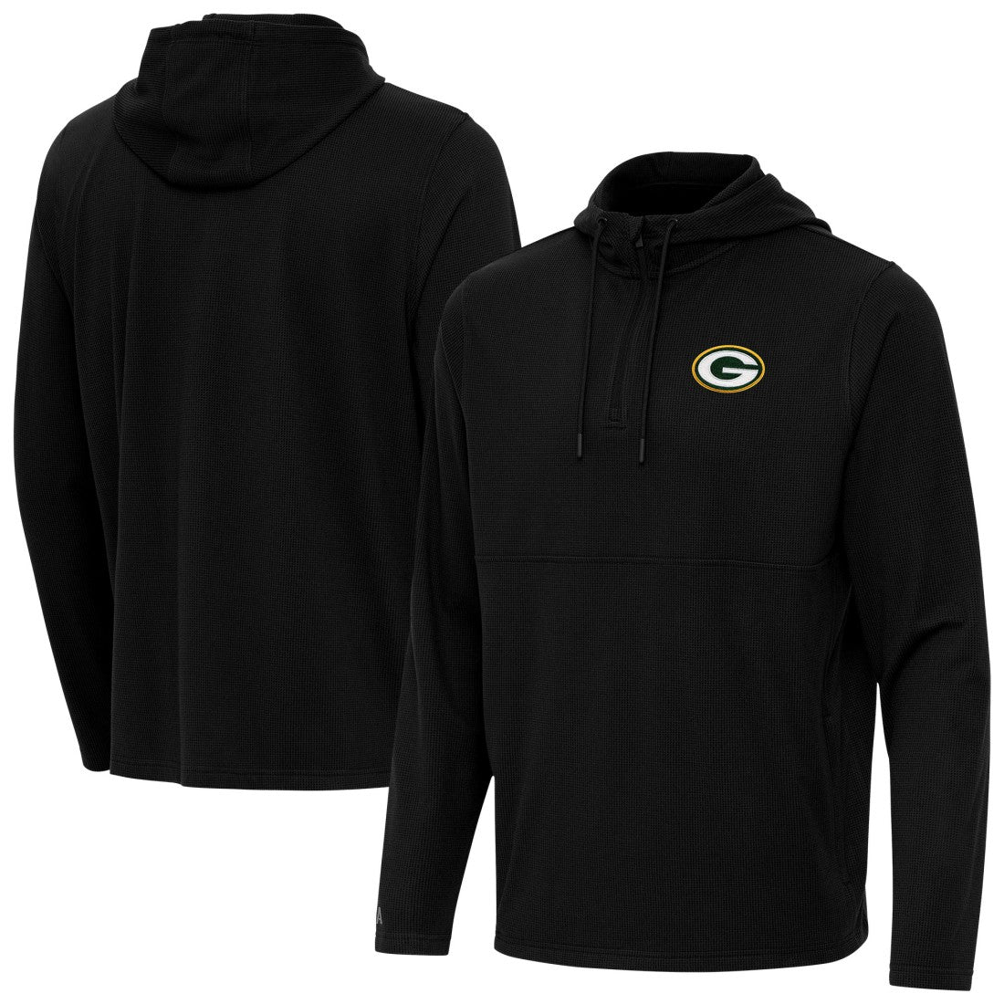 Green Bay Packers Antigua Connected Quarter-Zip Pullover Hoodie - Black - NFL