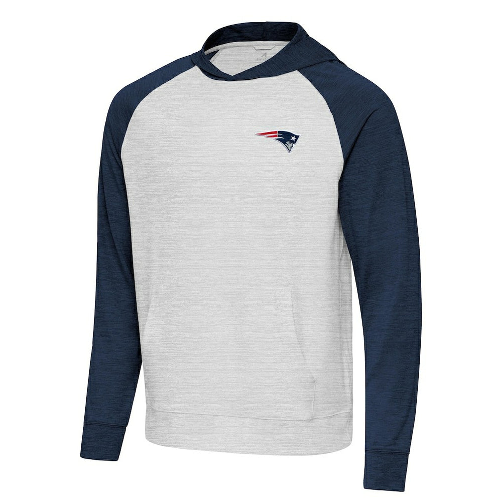 New England Patriots Antigua Urgent Pullover Hoodie - Heather Navy/Gray - NFL