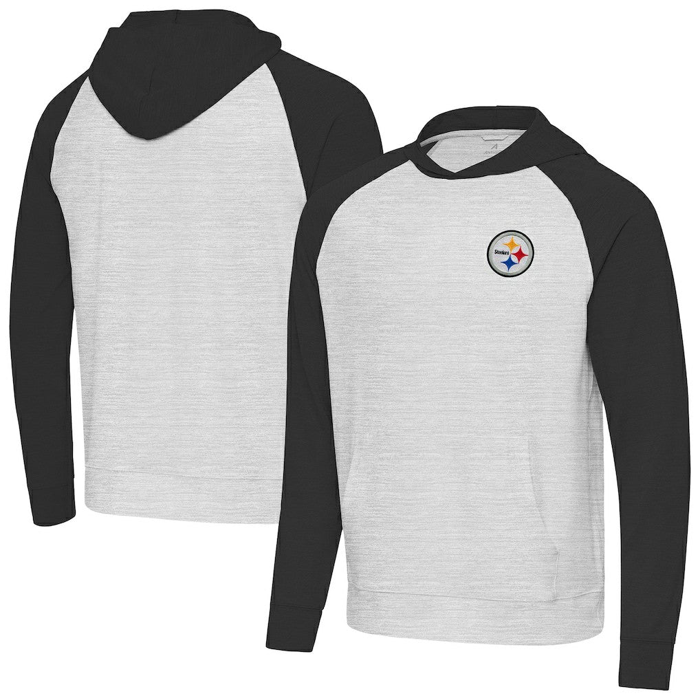 Pittsburgh Steelers Antigua Urgent Pullover Hoodie - Black/Heather Gray - NFL