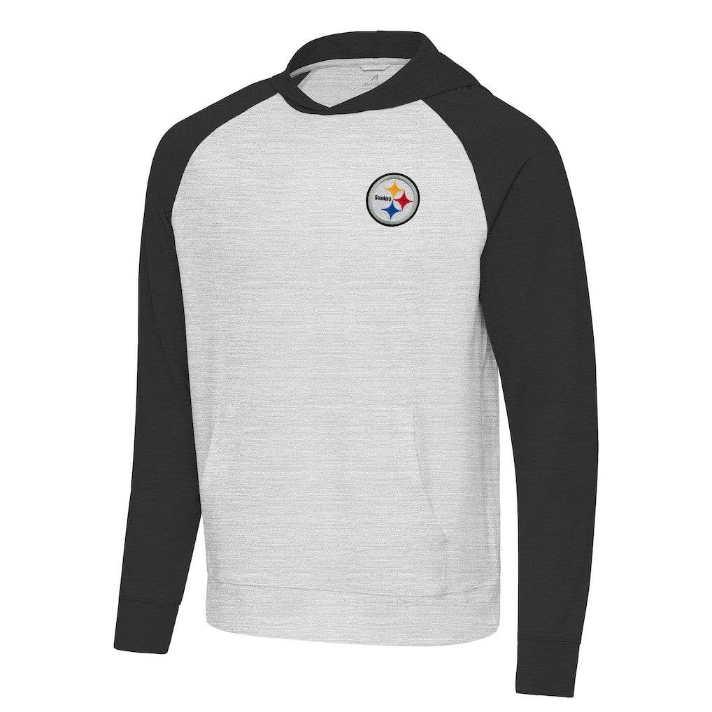 Pittsburgh Steelers Antigua Urgent Pullover Hoodie - Black/Heather Gray - NFL