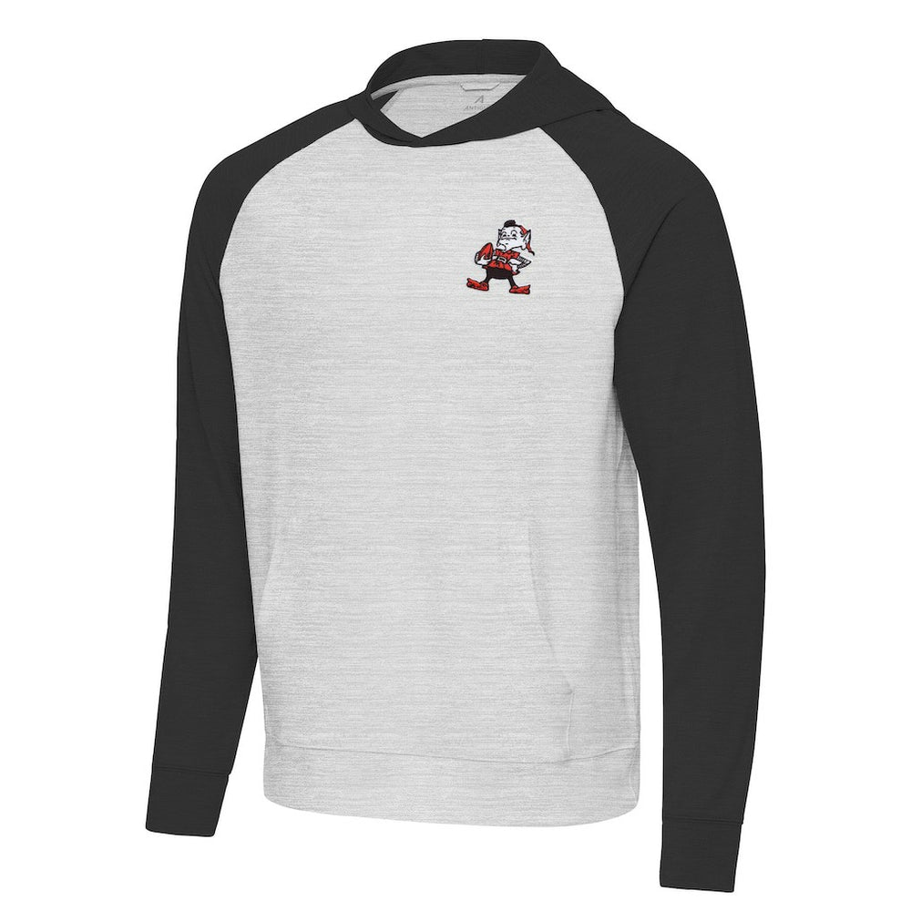 Cleveland Browns Antigua Urgent Pullover Hoodie - Black/Heather Gray - NFL