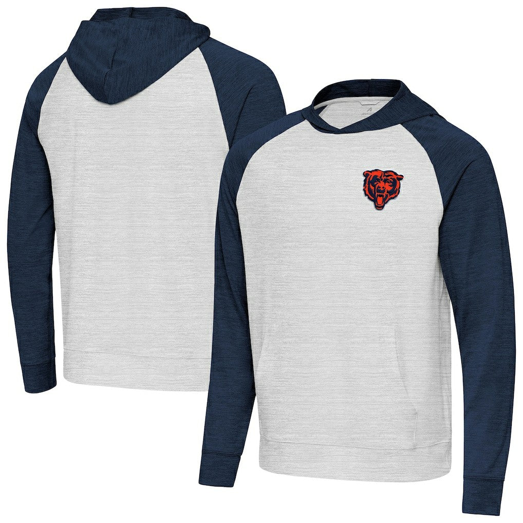 Chicago Bears Antigua Urgent Pullover Hoodie - Heather Navy/Gray - NFL