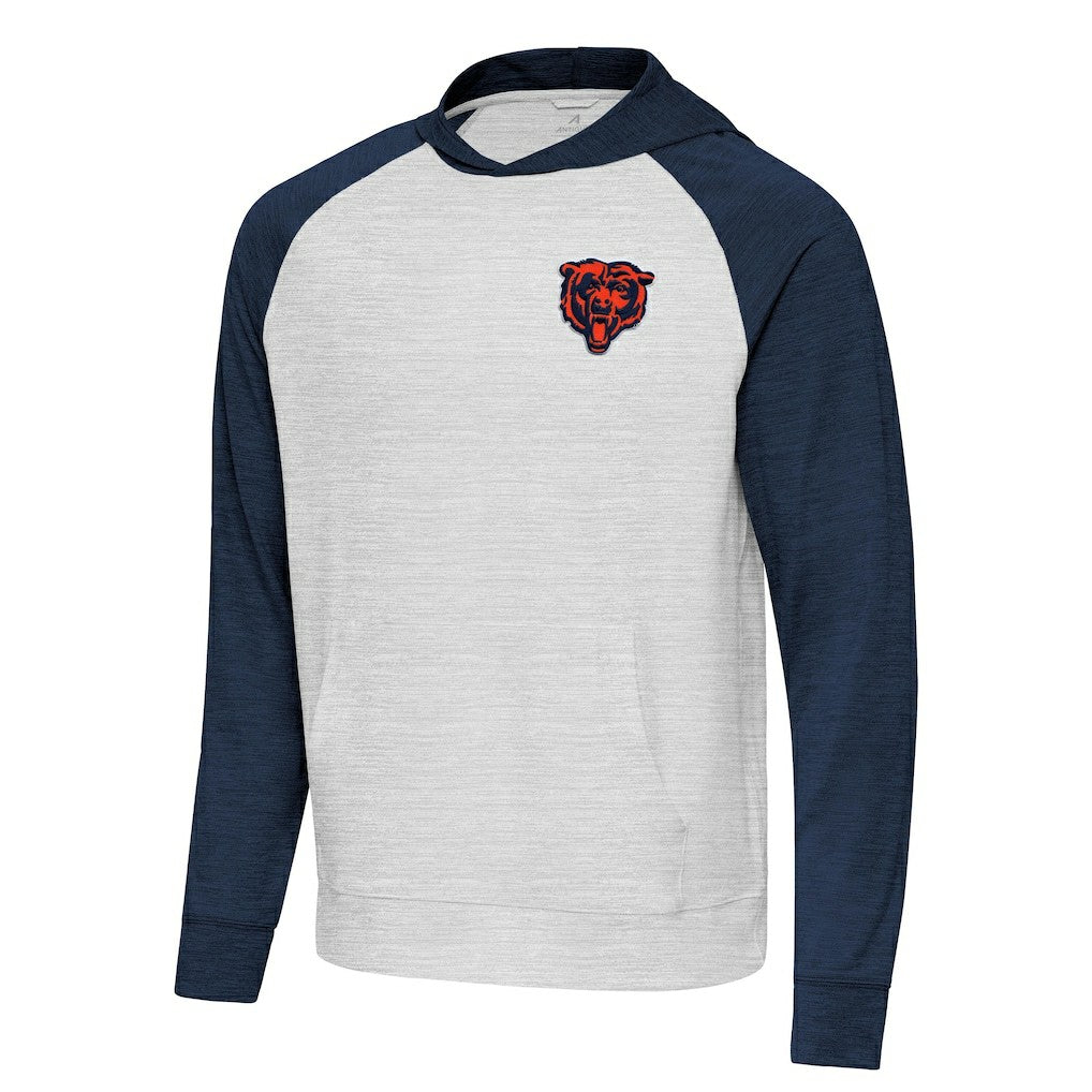 Chicago Bears Antigua Urgent Pullover Hoodie - Heather Navy/Gray - NFL