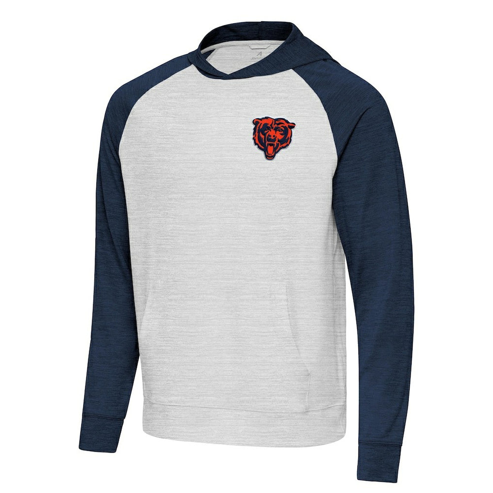 Chicago Bears Antigua Urgent Pullover Hoodie - Heather Navy/Gray - NFL