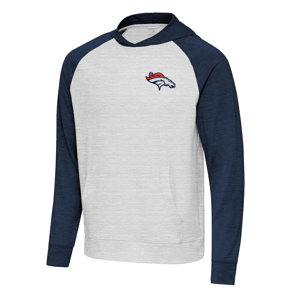 Denver Broncos Antigua Urgent Pullover Hoodie - Heather Navy/Gray - NFL
