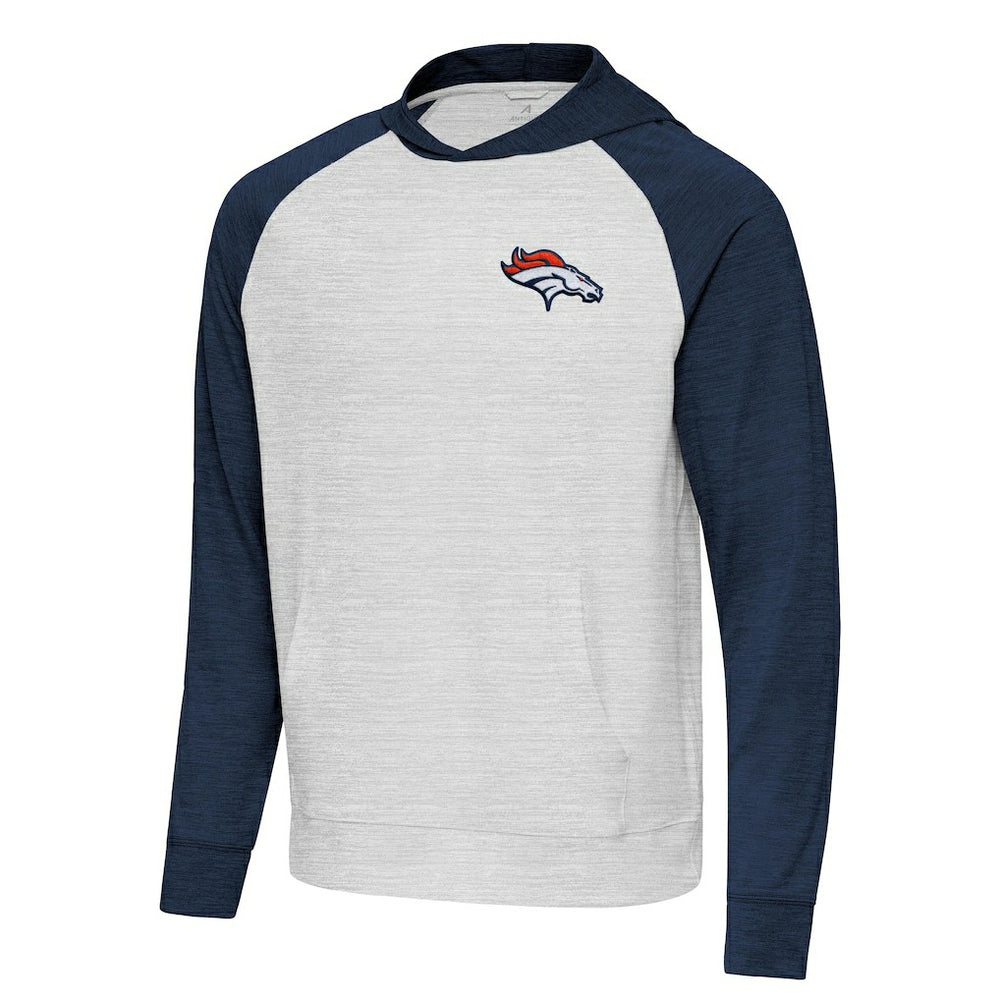 Denver Broncos Antigua Urgent Pullover Hoodie - Heather Navy/Gray - NFL