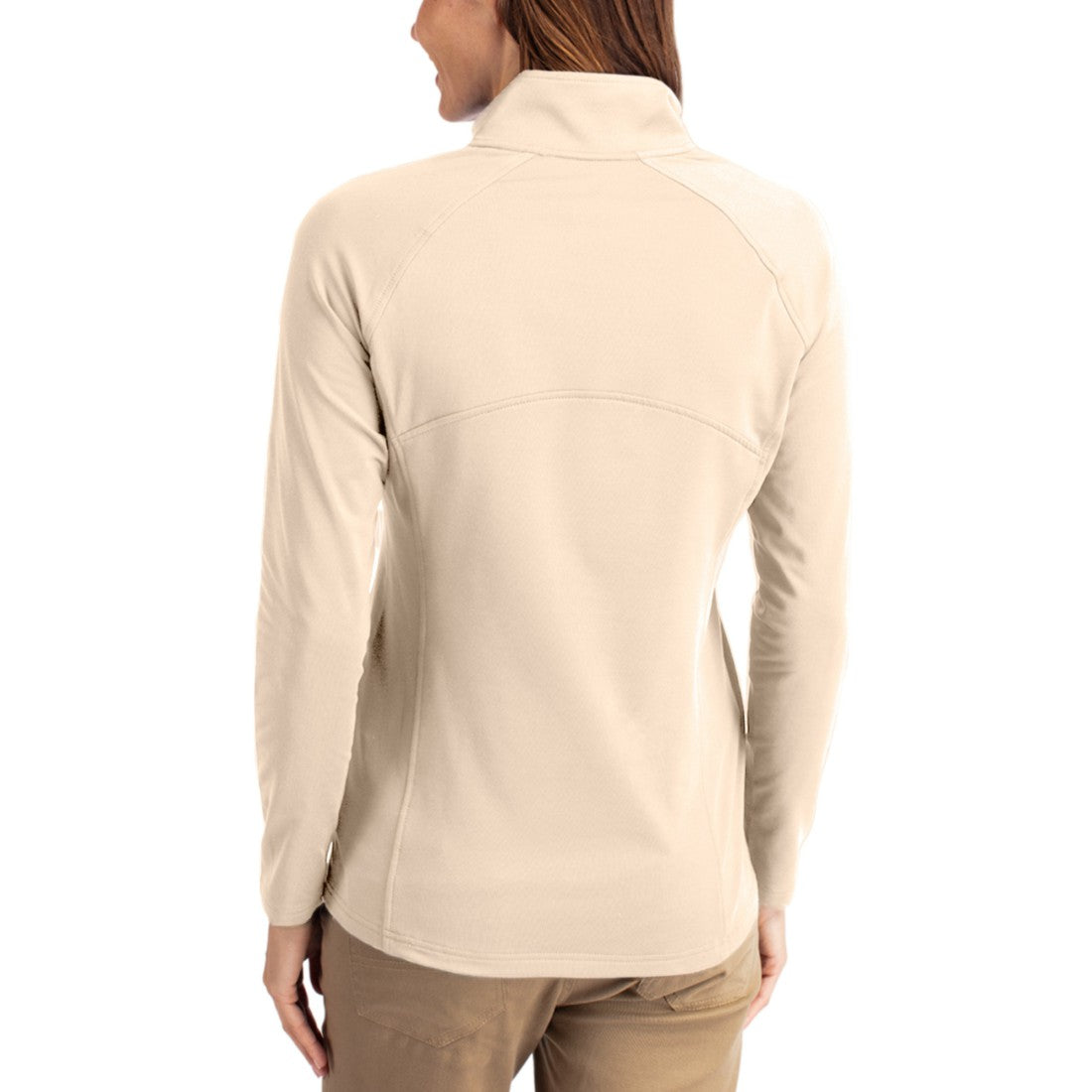 Denver Broncos Cutter & Buck Women's Adapt Eco Knit Stretch Recycled Raglan Half-Zip Pullover - Tan - NFL