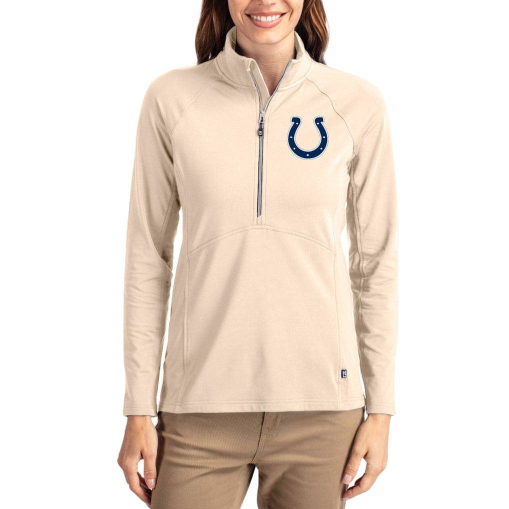 Indianapolis Colts Cutter & Buck Women's Adapt Eco Knit Stretch Recycled Raglan Half-Zip Pullover - Tan - NFL