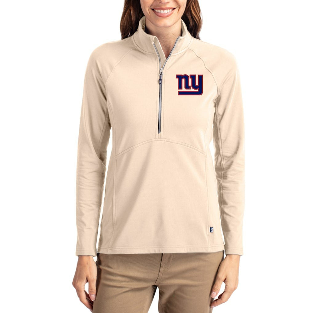 New York Giants Cutter & Buck Women's Adapt Eco Knit Stretch Recycled Raglan Half-Zip Pullover - Tan - NFL