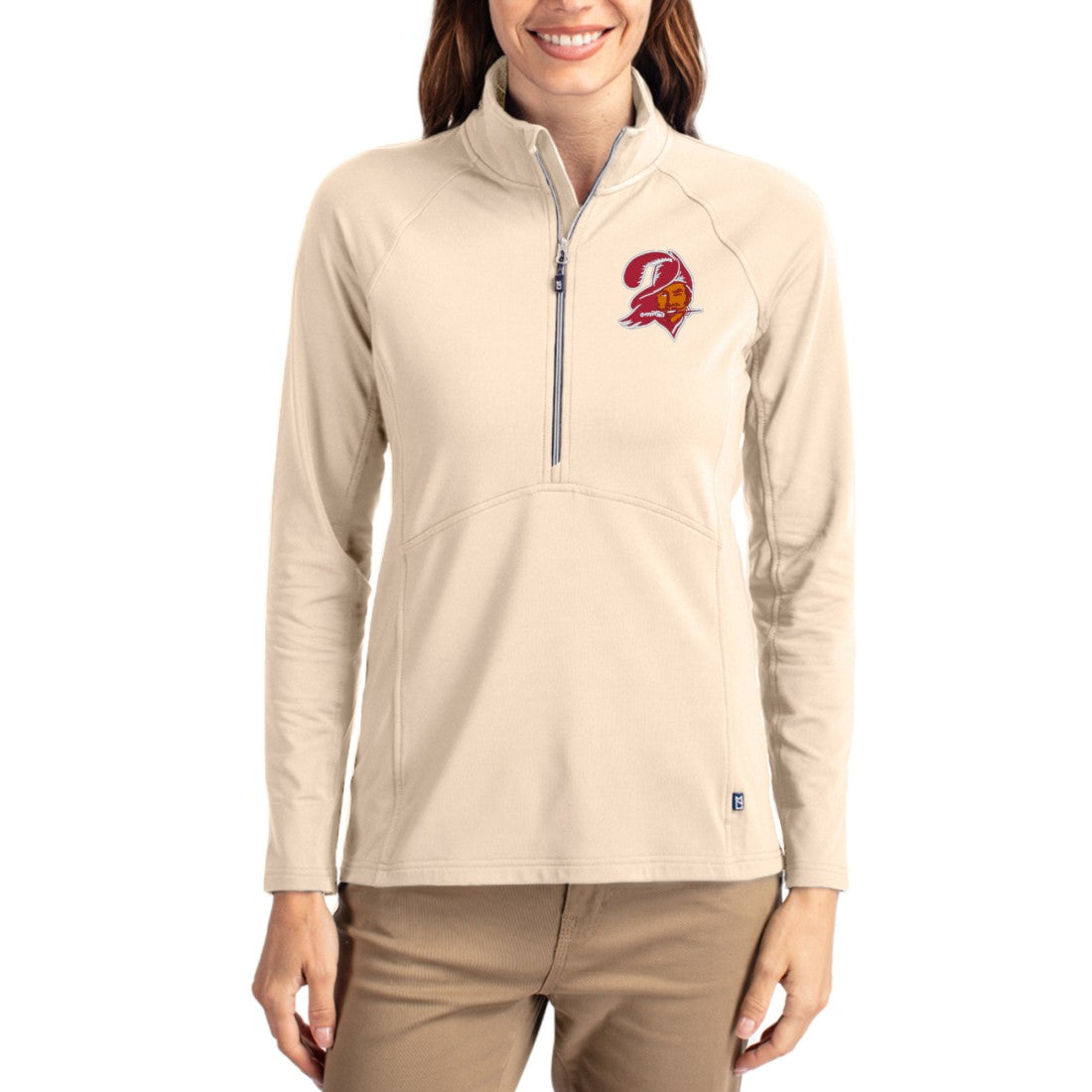 Tampa Bay Buccaneers Cutter & Buck Women's Throwback Adapt Eco Knit Stretch Recycled Raglan Half-Zip Pullover - Tan - NFL