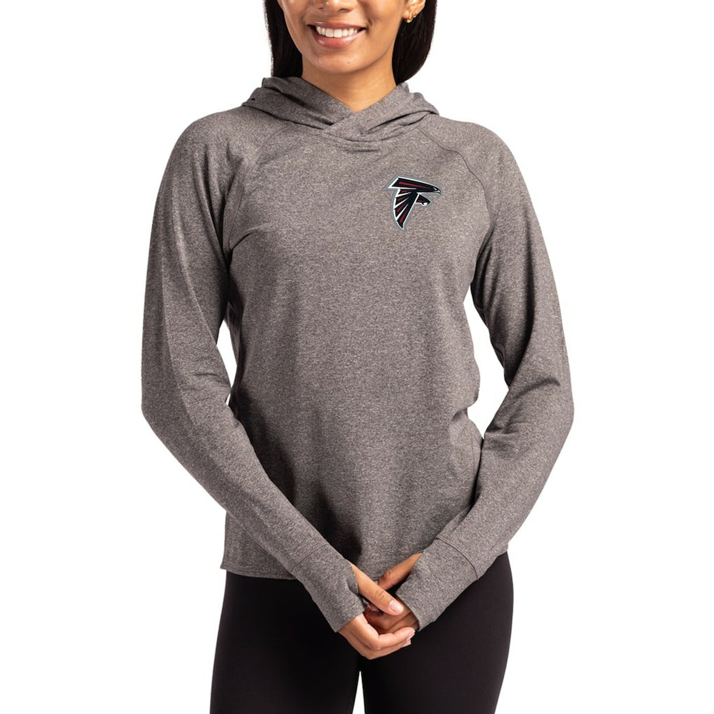 Atlanta Falcons Cutter & Buck Women's Primary Logo Adapt Knit Recycled Raglan Pullover Hoodie - Heather Charcoal - NFL