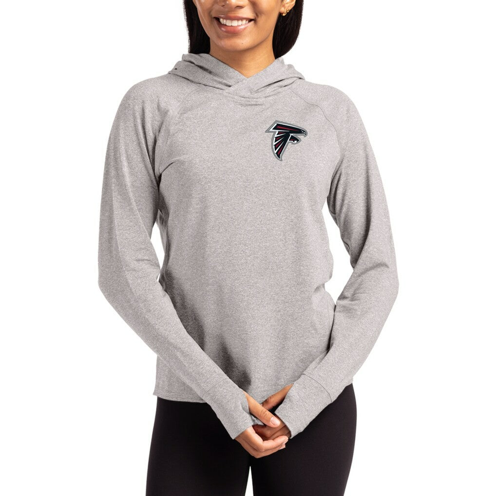 Atlanta Falcons Cutter & Buck Women's Primary Logo Adapt Knit Recycled Raglan Pullover Hoodie - Heather Gray - NFL