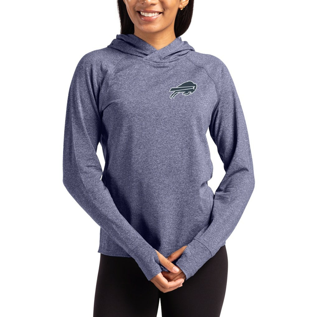 Buffalo Bills Cutter & Buck Women's Tonal Logo Adapt Knit Recycled Raglan Pullover Hoodie - Heather Navy - NFL