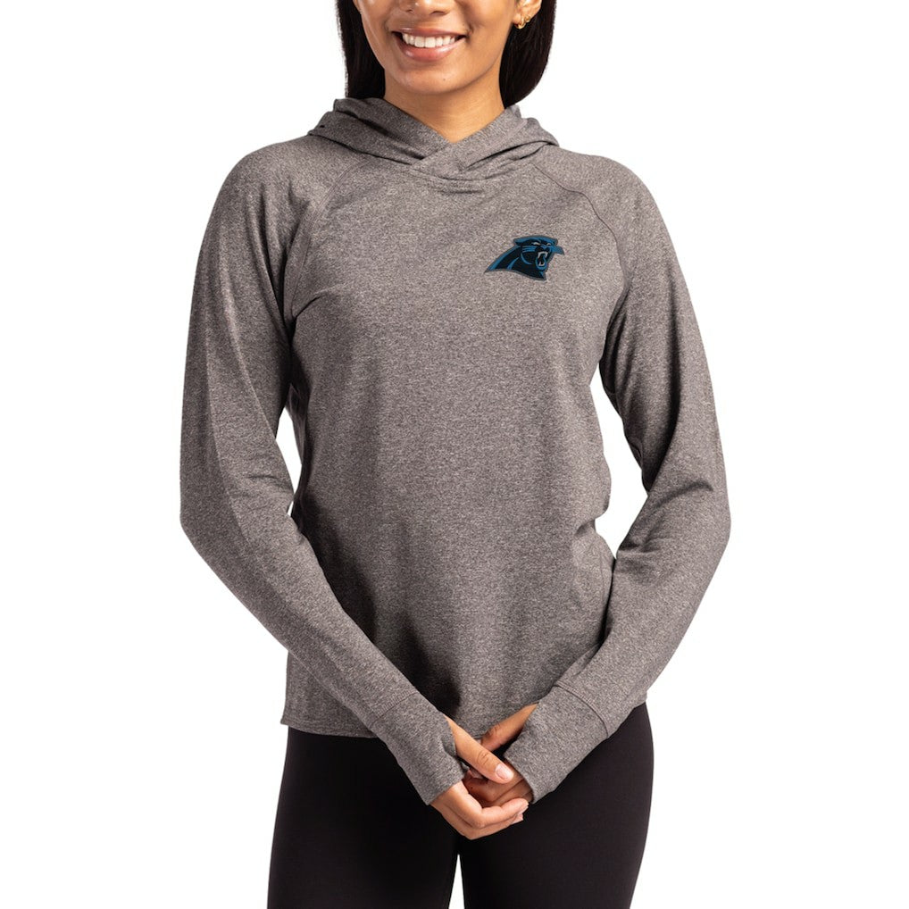 Carolina Panthers Cutter & Buck Women's Primary Logo Adapt Knit Recycled Raglan Pullover Hoodie - Heather Charcoal - NFL