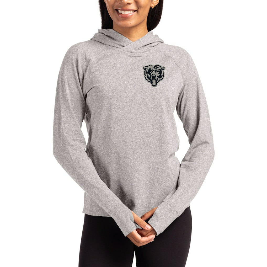 Chicago Bears Cutter & Buck Women's Tonal Logo Adapt Knit Recycled Raglan Pullover Hoodie - Heather Gray - NFL
