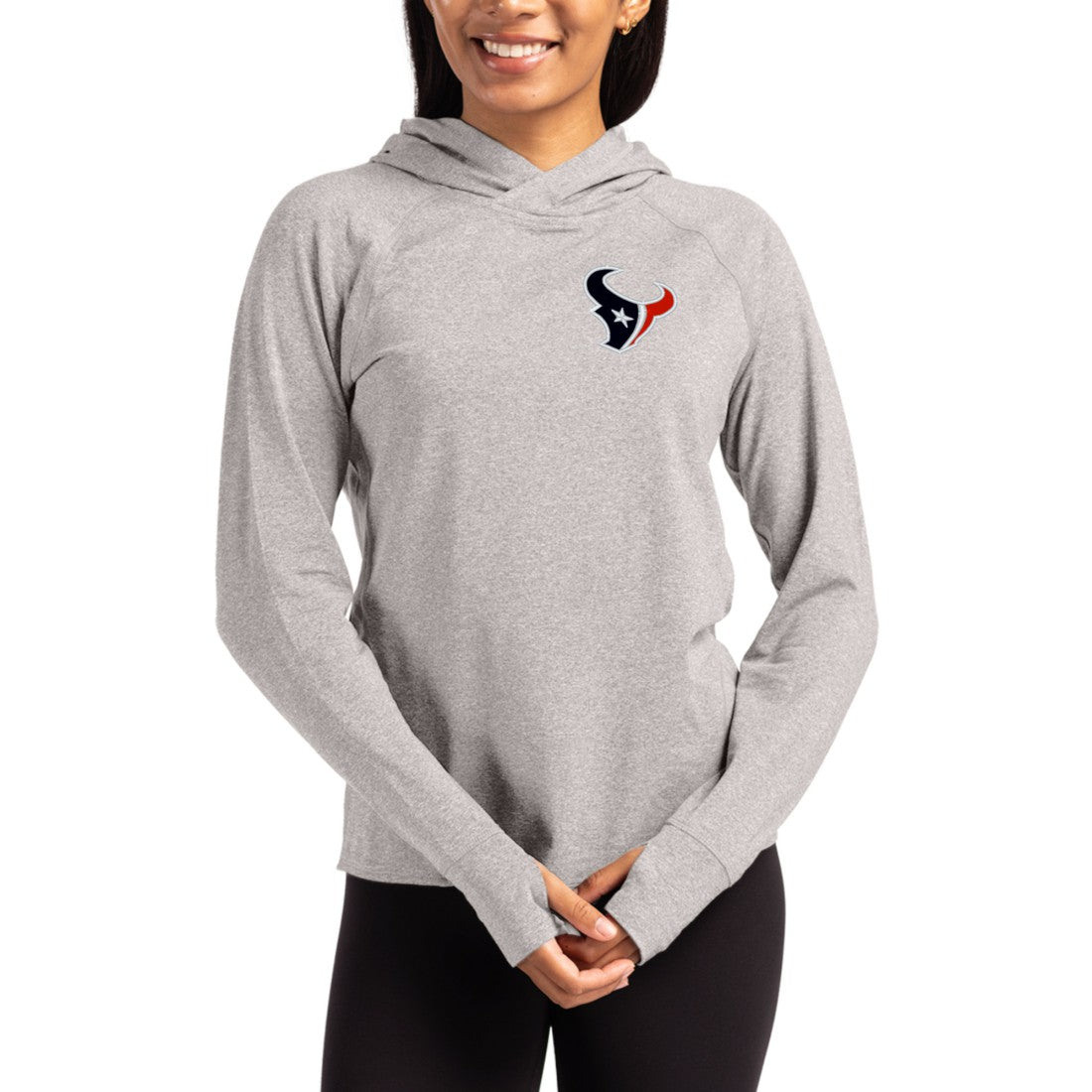 Houston Texans Cutter & Buck Women's Primary Logo Adapt Knit Recycled Raglan Pullover Hoodie - Heather Gray - NFL